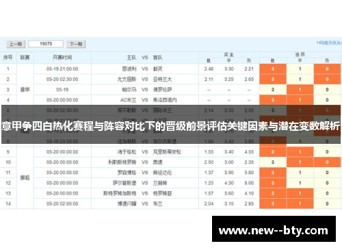 意甲争四白热化赛程与阵容对比下的晋级前景评估关键因素与潜在变数解析