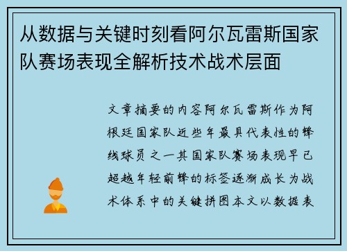 从数据与关键时刻看阿尔瓦雷斯国家队赛场表现全解析技术战术层面