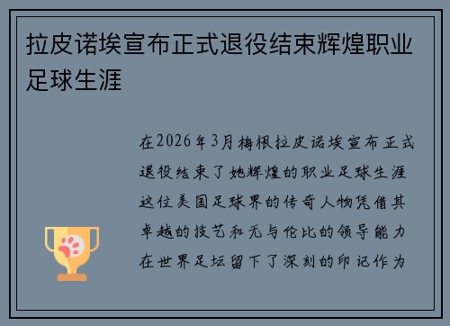 拉皮诺埃宣布正式退役结束辉煌职业足球生涯 拉皮诺埃宣布正式退役结束辉煌职业足球生涯